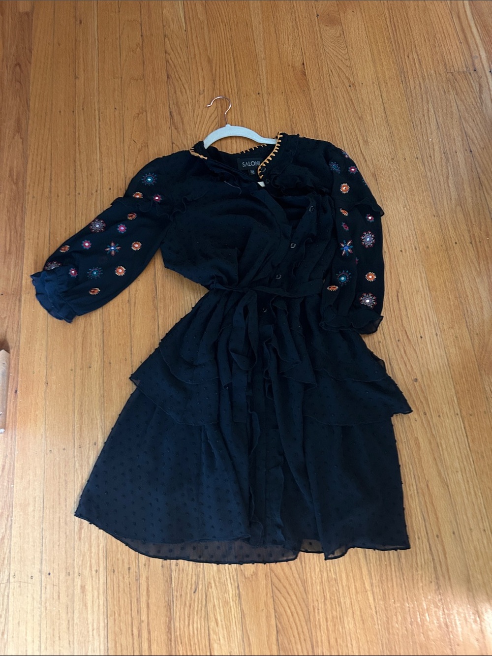 SALONI Black Blouse with Gold Stitch Trim